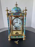 Chinese Cloisonné & Brass Ornate Vintage Clock with Key AS IS (READ DESCRIPTION CAREFULLY)