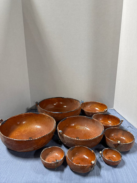 Set Of 9 Primitive Mexican Redware Nesting Bowls *** READ DESCRIPTION ****