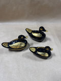 Lot Of 3 Black And Gold Lacquer Duck Trinket Boxes