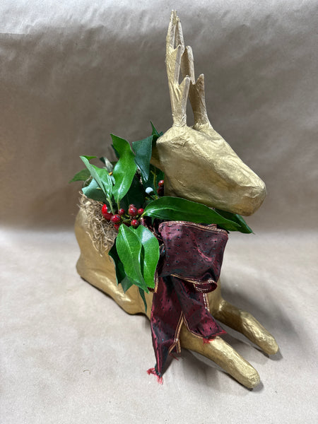 Gold Paper Mache Reindeer Center Piece