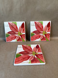Poinsettia Ceramic Coasters - Set Of 3 - (E)