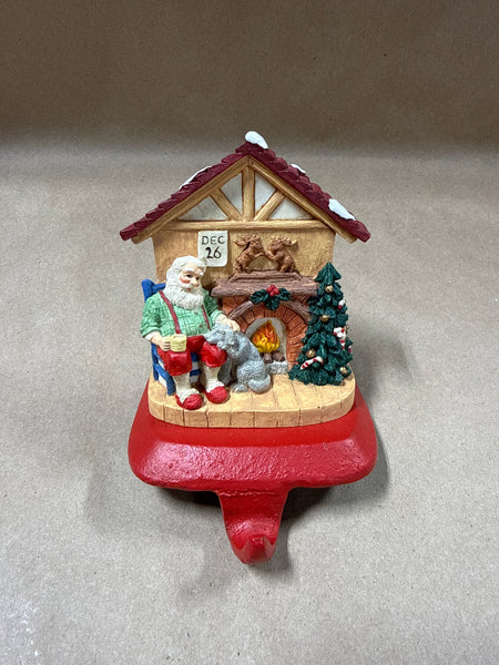 (B) Cast Iron Stocking Holder With Resin Santa And Dog Top // 2 Available // PRICED INDIVIDUALLY