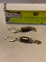 Gold Filled Earrings with Brown Bead & Leaf Charms