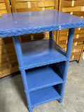Square Blue Painted Wicker Side Table with Shelves