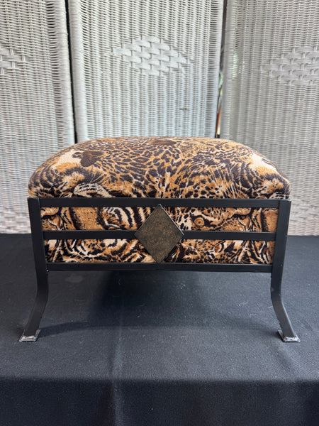 Velvet Feel Cheetah Fabric & Metal Foot Stool/Ottoman