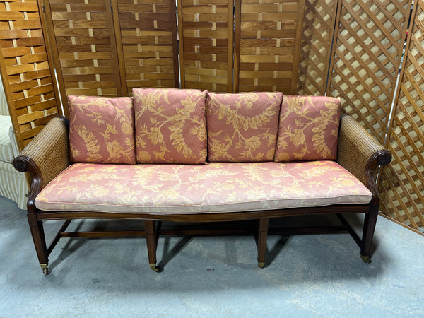 Cane Sofa on Casters with Cushions