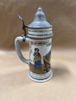 (B) German Beer Stein With Pewter Lid