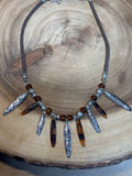 Silver/Brown Necklace with Braided Cord