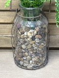 Jar with Wire Mesh Encasement & Faux Greenery