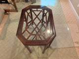 Glass Top Dining Table with Wooden Asian Style Base, NO CHAIRS***HEAVY ITEM***READ DETAILS ON PICK UP POLICY***