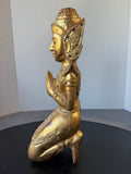 Praying Burmese Mandalay Style Gilded Vintage Wooden Buddha with Glass Inlay (B)