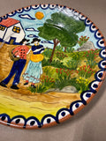 Terra Cotta Folk Art Famers — Flosa Redondo Portugal Hand Painted Plate