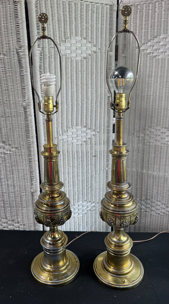 Pair of Large Heavyweight Brass Plated Lamps (WORKS)