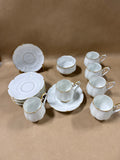 13 - Piece White And Gold Koran China Teacups Saucers And Sugar Dish