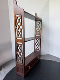 Chippendale Style Indonesia Hanging Wall Shelf with Lattice Side Panels & Drawer (A)