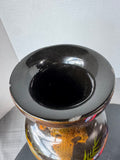 Asian Cranes Black Lacquer Wooden Vase