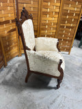 Victorian Rococo Revival Style Arm Chair with Demask Fabric