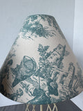 Pair of Cream Metal Cage Style Lamps with Blue & White Toile Shades (WORKS)