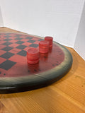 Wooden Oval Checker Board With Wooden Pieces - Can be Hung Up