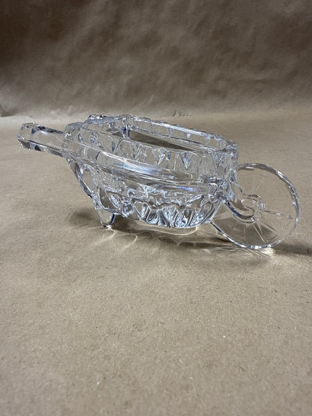 Clear Glass Wheel Barrel Paper Weight