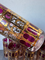 8-Piece Culver Cranberry Scroll 22K Gold Trim Glasses