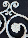 2-Piece Distressed Shabby Chic Off White Cast Iron Scroll Wall Hanging or Door Topper