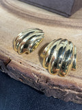 14K Gold Scalloped Shell Dome Clip Earrings