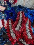 Large Lot of Patriotic Tinsel Decor with American Flags
