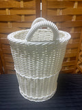 White Wicker Tall Round Basket with 2 Handles/Laundry Hamper Basket