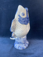 Blue and White open Mouth Fish Vase