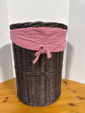 Dark Wicker Pottery Barn Laundry Hamper With Red Gingham Liner