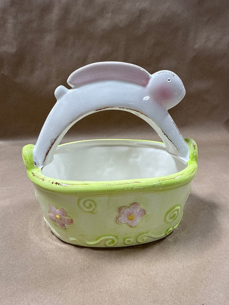 Ceramic Easter Bunny Basket With Bunny Handle