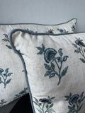 Pair of Embroidered Blue Floral Duck Feather Throw Pillows
