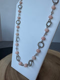 Talbots Long Pink Beaded Silver Tone Necklace