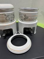 Pair of Vintage Reiss Enamelware Austrian Magnolia Fondue Pot Sets