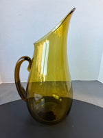 Blenko Style Amber Slanted Blown Glass Pitcher