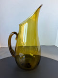 Blenko Style Amber Slanted Blown Glass Pitcher