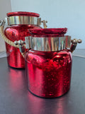 Pair of Red Mercury Glass Candle Luminaries with Rope Handles