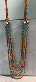 Long Multi-Colored Beaded Necklace with Faceted Ice Blue Accents
