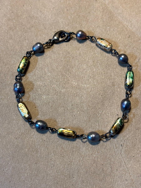 Faux Pearl/Abalone Beaded Bracelet