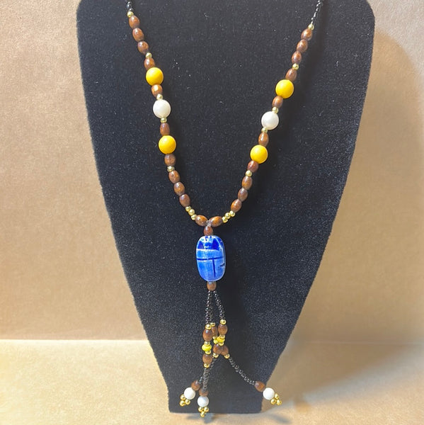 Beaded Necklace with Blue Scarab
