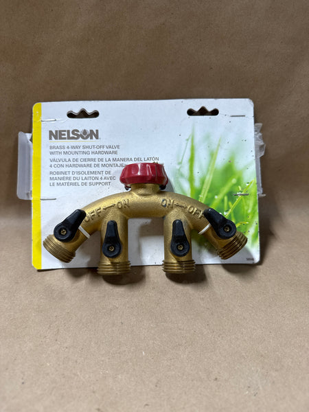 Heavy Brass 4 Way Shut Off Valve With Hardware