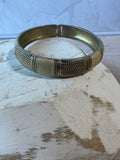 Cream Enamel & Textured Gold Tone Hinged Cuff Bracelet
