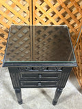 Black End Table with Glass, and Storage