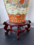 Japanese Vintage Satsuma Style Large Porcelain Fluted Vase on Wooden Stand