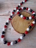 Red, White & Blue Long Beaded Necklace & Stretch Bracelet Set