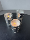 3-Piece Silver Glass Snowflake Flameless Candles (WORKS)