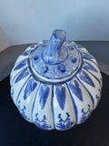 Asian Inspired Porcelain Blue & White Chinoiserie Pumpkin Ginger Jar