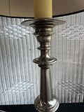 Pair of Baldwin Style Brushed Nickel Large Candlestick Table Lamps with Black Shades (WORKS)