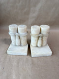 Alabaster Pair of Carved Column Pillar Candlesticks with Rope-Twist Detail